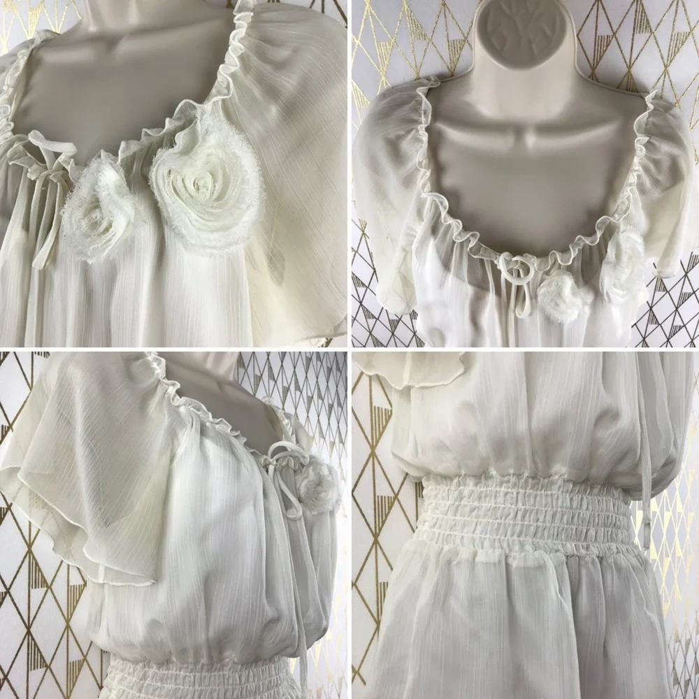 Flutter Sleeve Sheer Chic Cream Blouse Top - Picture 8 of 16
